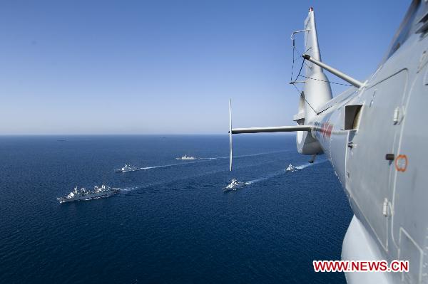 China's seventh and eighth escort flotillas sail in the Gulf of Aden on March 16, 2011. 