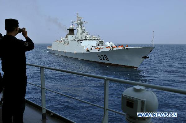 The missile frigate 'Wenzhou' of China's eighth escort flotilla, is seen sailing on the Gulf of Aden, March 18, 2011. 