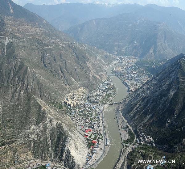 The bird's eye-view photo taken on April 24, 2011 shows Wenchuan, southwest China's Sichuan Province. 