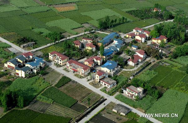 The bird's eye-view photo taken on April 24, 2011 shows the rural area of Dujiangyan City in southwest China's Sichuan Province. 