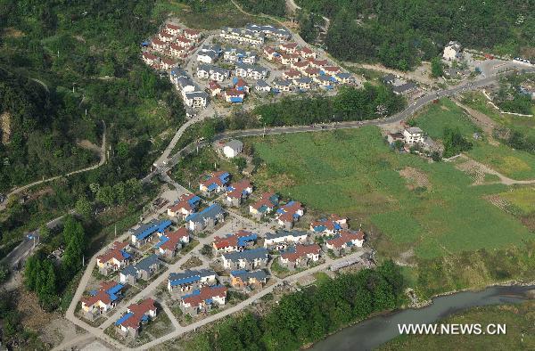 The bird's eye-view photo taken on April 24, 2011 shows part of the rural area in Dujiangyan City, southwest China's Sichuan Province.