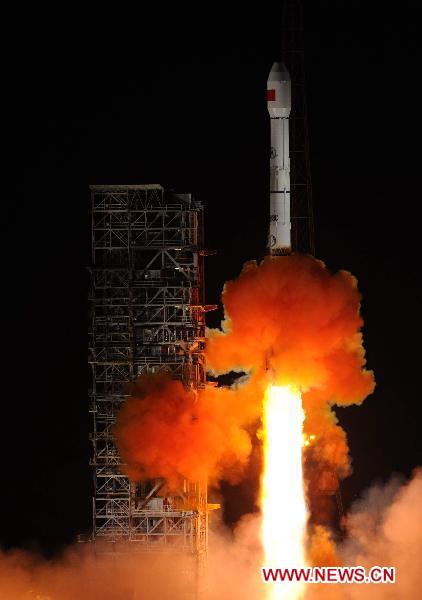 The new data relay satellite 'Tianlian I-02' heads towards the space at the Xichang Satellite Launch Center in southwest Sichuan Province, July 11, 2011.