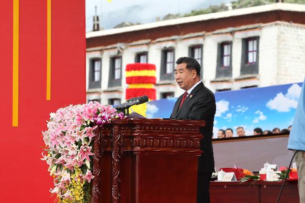 Chinese Vice Premier Hui Liangyu addresses the celebration conference marking the 60th anniversary of the peaceful liberation of Tibet, in Lhasa, capital of southwest China's Tibet Autonomous Region, July 19, 2011.