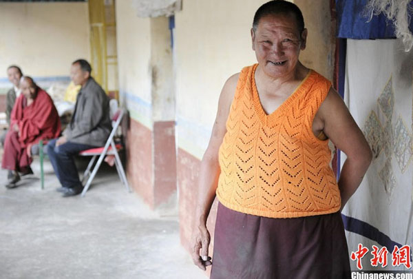 A 67-year-old monk is seen in the nursing home of Sera Monastery, one of the three major monasteries of the Gelug Sect in Lhasa, southwest China&apos;s Tibet Autonomous Region.