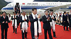 Chinese Vice President Xi Jinping (Front) arrives in Nyingchi, southwest China's Tibet Autonomous Region, July 21, 2011. Xi Jinping is in Tibet to attend celebrations marking the 60th anniversary of the region's peaceful liberation.