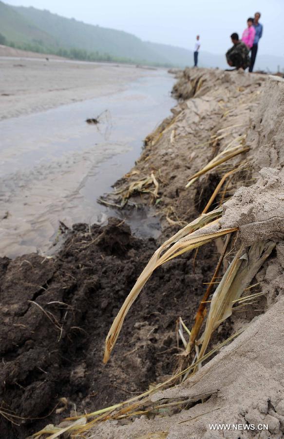 Photo taken on Aug. 14, 2011 shows a piece of silted farmland in Linxi County, in Chifeng, north China&apos;s Inner Mongolia Autonomous Region.