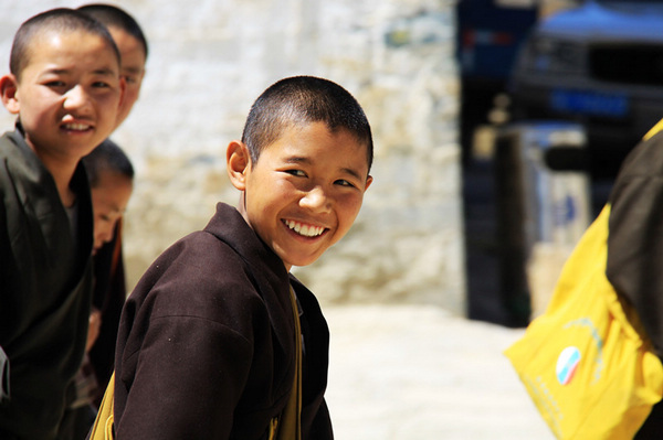 Young monks at Tashilhunpo Monastery in Xigaze Prefecture of Tibet Autonomous Region.