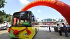 Photo taken on Sept. 4, 2011 shows an eco-bus in Haikou, capital of south China's Hainan Province. Haikou held a ceremony on Sunday to put a batch of eco-bus and eco-taxi into use. The batch includes 30 electric buses, 170 hybrid-electric buses and 27 electric taxis. Haikou planned to increase the number of eco-cars to 1,050 by 2012