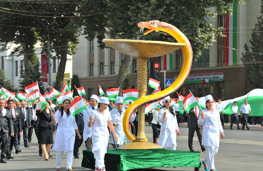 Tajikistan marked 20 years of independence on Friday, Sept. 9, 2011. Samani Square in the nation&apos;s capital, Dushanbe, was the site of a military parade and mass rallies, where people danced and sang to celebrate the country&apos;s achievements. 