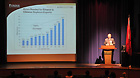 An US expert makes a speech at the 2011 Sino-US Global Energy and Environment Development Seminar in Puedue University in West Lafayette, Indiana, the United States, Sept. 26, 2011.