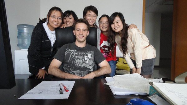 Constantin Holzer (center) with his students at the Suzhou Research Institute of Renmin University of China's International College last year.