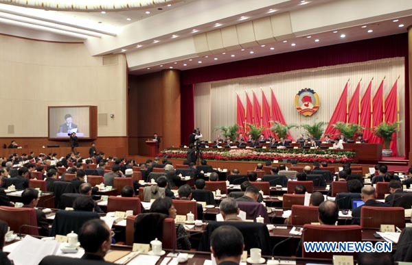 Photo taken on Feb. 26, 2012 shows the scene of the 16th conference of the Standing Committee of 11th National Committee of the Chinese People&apos;s Political Consultative Conference (CPPCC) held in Beijing, capital of China. 