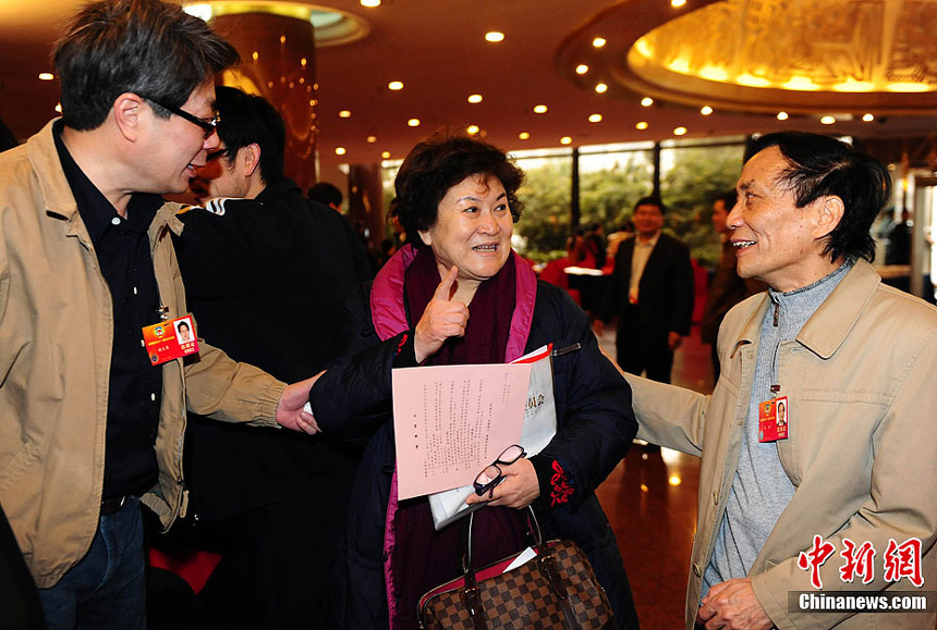 CPPCC member Liu Lanfang is seen at Beijing International Hotel to attend the CPPCC and National People&apos;s Conference (NPC) annual sessions, March 2, 2012.