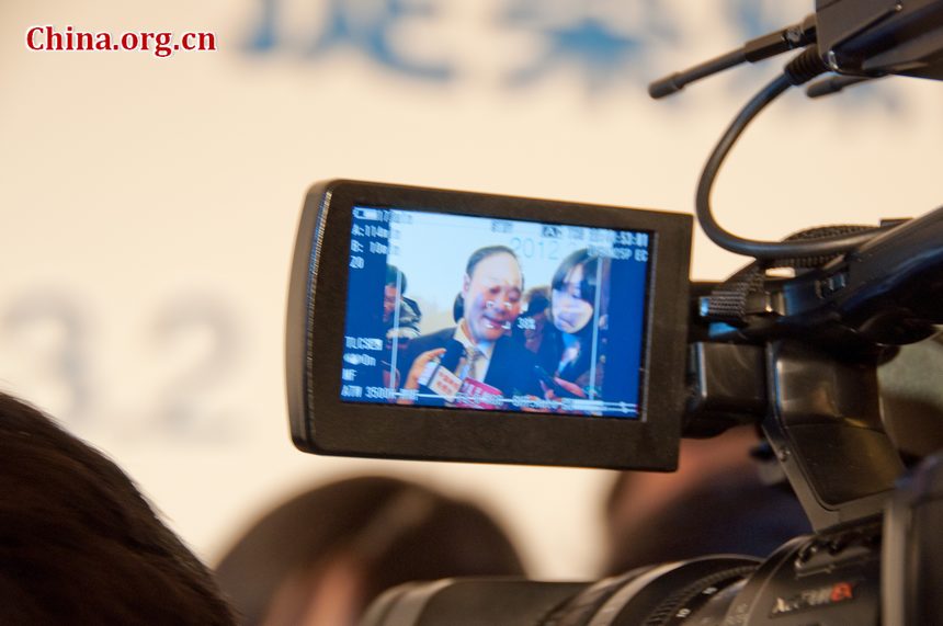 Li Shufu, chairman and chief executive of Geely Automobile Holding Company Ltd., and also member of Chinese People&apos;s Political Consultative Conference (CPPCC) meets the press on Friday, March 2, 2012, one day before the CPPCC formally starts on Saturday. 