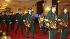 Military band arrives in the Great Hall of the People.