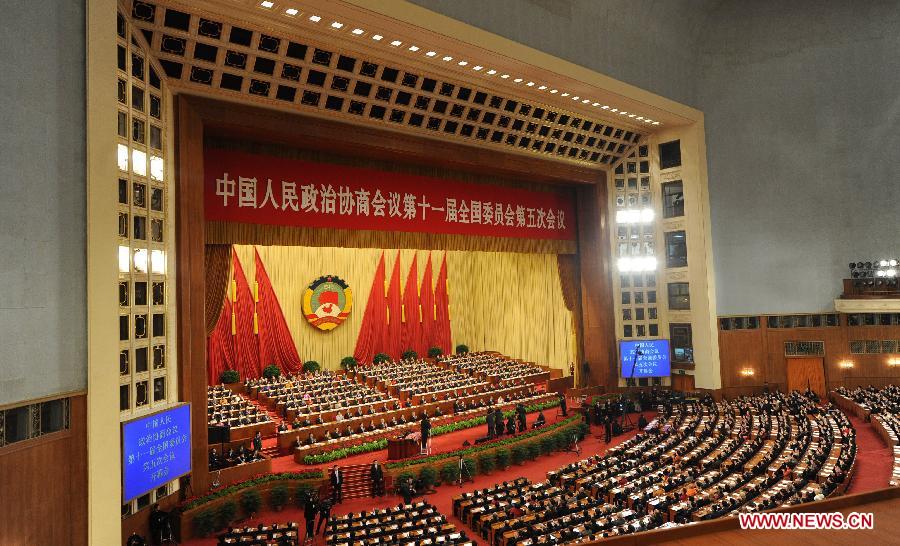 The Fifth Session of the 11th National Committee of the Chinese People's Political Consultative Conference (CPPCC) opens at the Great Hall of the People in Beijing, capital of China, March 3, 2012.