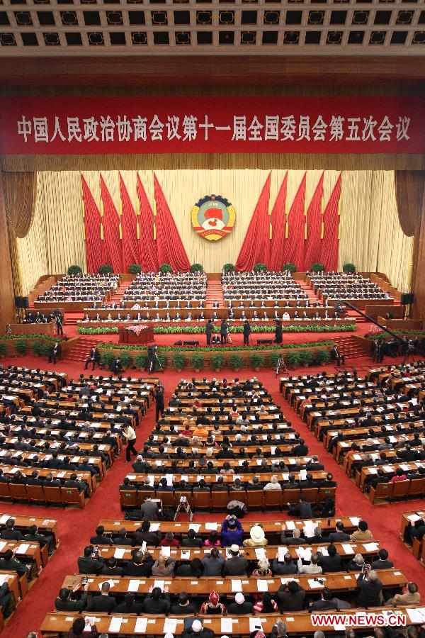 The Fifth Session of the 11th National Committee of the Chinese People&apos;s Political Consultative Conference (CPPCC) opens at the Great Hall of the People in Beijing, capital of China, March 3, 2012.