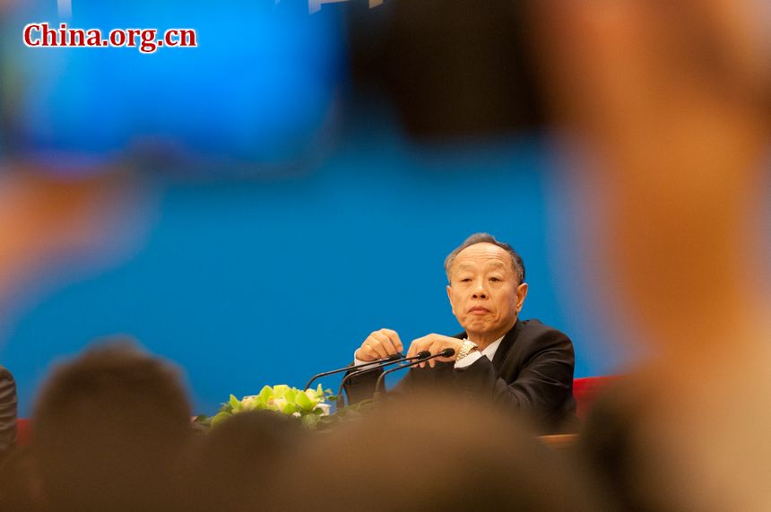 The Fifth Session of the 11th National People&apos;s Congress (NPC) holds a press conference Sunday in the Great Hall of the People on the schedule of the session and issues related to the work of the NPC ahead of the session&apos;s opening on March 5. Li Zhaoxing, spokesman for the Fifth Session of the 11th NPC, answers questions from journalists during the press conference. [China.org.cn]