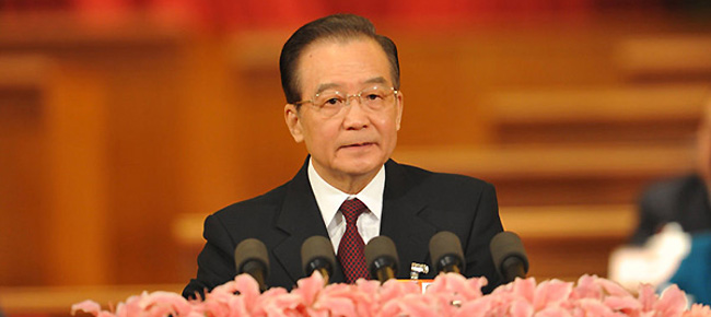 Chinese Premier Wen Jiabao delivers the government work report to the annual session of the National People's Congress (NPC) at the Great Hall of the People in Beijing March 5, 2012.