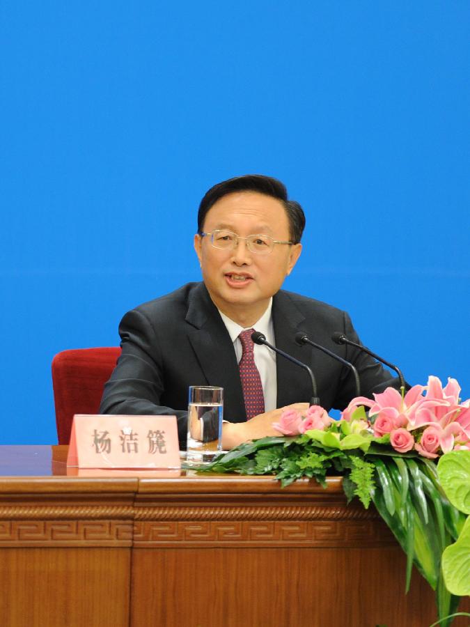 Chinese Foreign Minister Yang Jiechi answers questions during a news conference on the sidelines of the Fifth Session of the 11th National People&apos;s Congress (NPC) at the Great Hall of the People in Beijing, China, March 6, 2012.