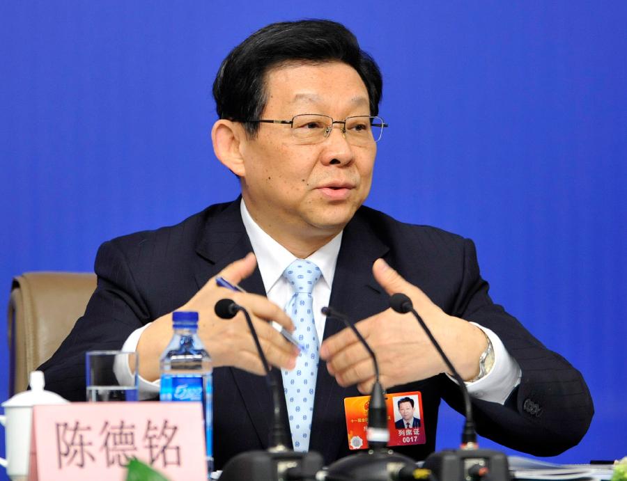 Chinese Commerce Minister Chen Deming answers questions of journalists during a news conference of the Fifth Session of the 11th National People&apos;s Congress (NPC) in Beijing, China, March 7, 2012.