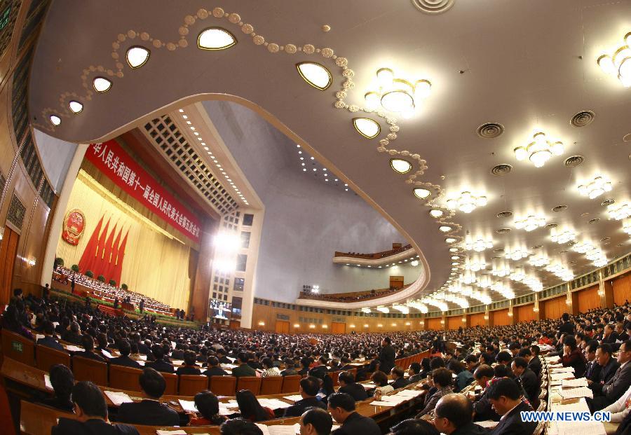 The second plenary meeting of the Fifth Session of the 11th National People's Congress (NPC) is held at the Great Hall of the People in Beijing, capital of China, March 8, 2012.