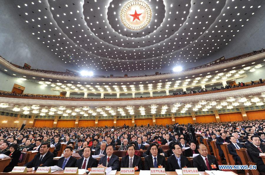 The second plenary meeting of the Fifth Session of the 11th National People's Congress (NPC) is held at the Great Hall of the People in Beijing, capital of China, March 8, 2012. 