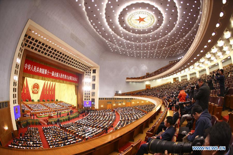 The second plenary meeting of the Fifth Session of the 11th National People's Congress (NPC) is held at the Great Hall of the People in Beijing, capital of China, March 8, 2012.