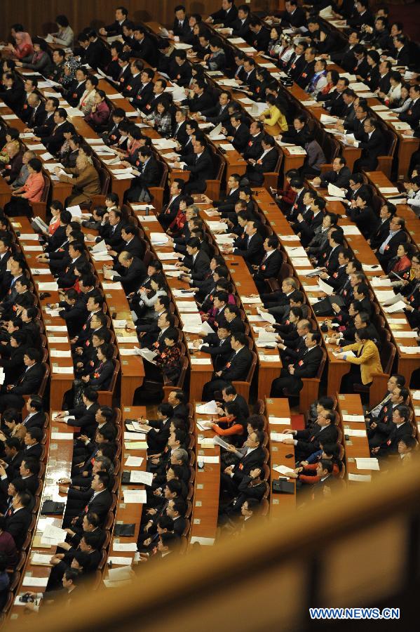 The second plenary meeting of the Fifth Session of the 11th National People's Congress (NPC) is held at the Great Hall of the People in Beijing, capital of China, March 8, 2012. 