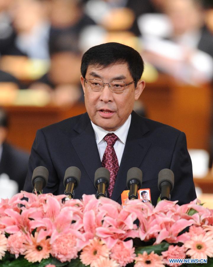 Ma Peihua, a member of the 11th National Committee of the Chinese People&apos;s Political Consultative Conference (CPPCC), speaks during the second plenary meeting of the Fifth Session of the 11th CPPCC National Committee at the Great Hall of the People in Beijing, capital of China, March 9, 2012.