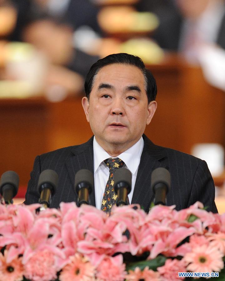 Yang Kaisheng, a member of the 11th National Committee of the Chinese People&apos;s Political Consultative Conference (CPPCC), speaks during the second plenary meeting of the Fifth Session of the 11th CPPCC National Committee at the Great Hall of the People in Beijing, capital of China, March 9, 2012.