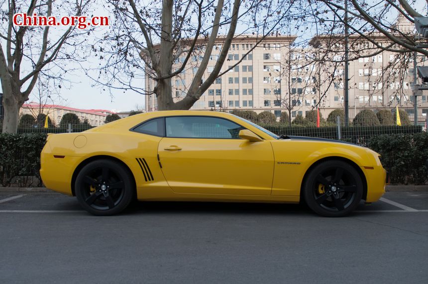 A Chevy Camaro, the one acts as Bumblebee in film Transformers, is found at the China Central Television (CCTV)&apos;s Media Center, the press center for the country&apos;s National People&apos;s Congress (NPC) [China.org.cn]