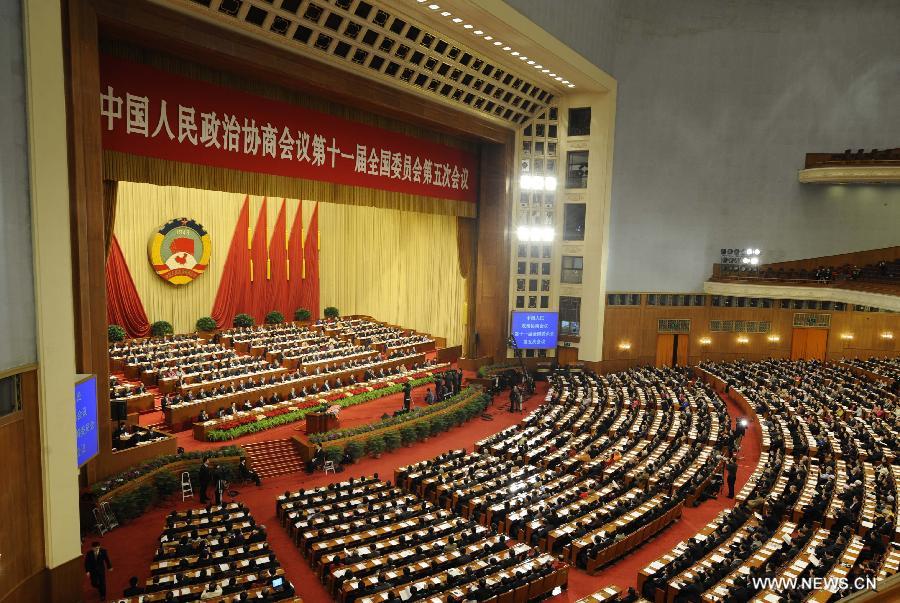 The second plenary meeting of the Fifth Session of the 11th National Committee of the Chinese People's Political Consultative Conference (CPPCC) is held at the Great Hall of the People in Beijing, capital of China, March 9, 2012.