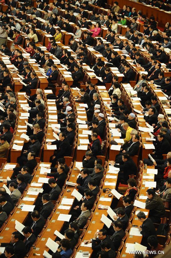 The second plenary meeting of the Fifth Session of the 11th National Committee of the Chinese People's Political Consultative Conference (CPPCC) is held at the Great Hall of the People in Beijing, capital of China, March 9, 2012.