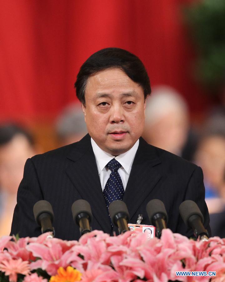 Wu Weihua, a member of the 11th National Committee of the Chinese People&apos;s Political Consultative Conference (CPPCC) speaks during the third plenary meeting of the Fifth Session of the 11th CPPCC National Committee at the Great Hall of the People in Beijing, capital of China, March 10, 2012.