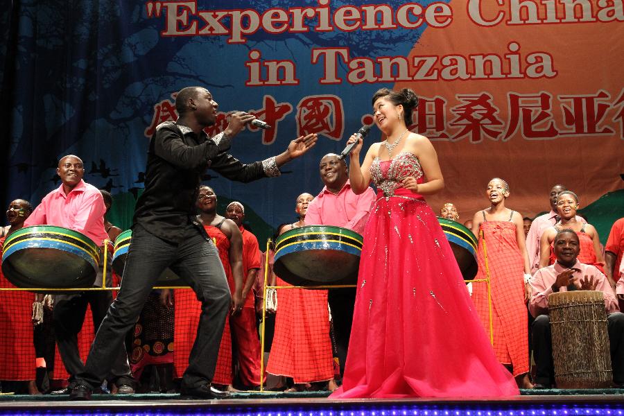 Chinese and Tanzanian singers perform during the show 'Experience China' in Dar es Salaam, Tanzania, Sept. 24, 2012. 