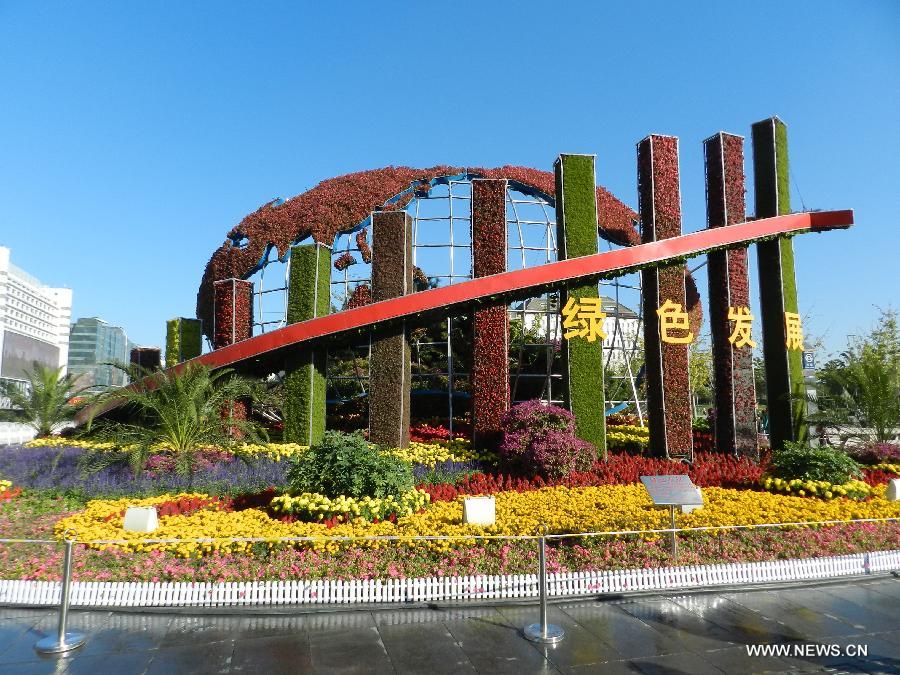 Flower decorations are seen on the street to greet the upcoming 18th National Congress of the Communist Party of China (CPC) in Beijing, capital of China, Oct. 30, 2012.