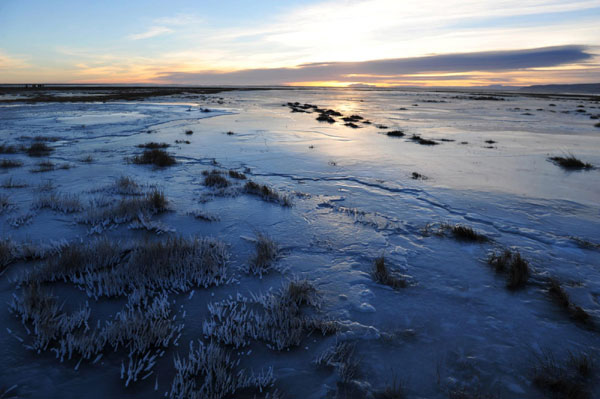 Qinghai Lake in freezing season on Nov 27, 2012. 