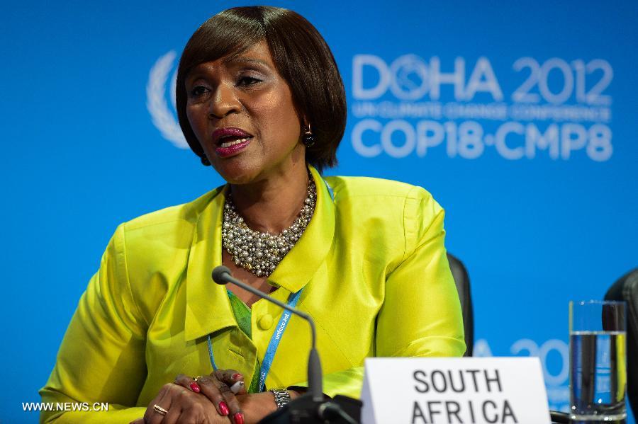 South African delegate Nozipho Mxakato-Diseko attends the Basic group press conference in Doha, Qatar, on Dec. 6, 2012. 