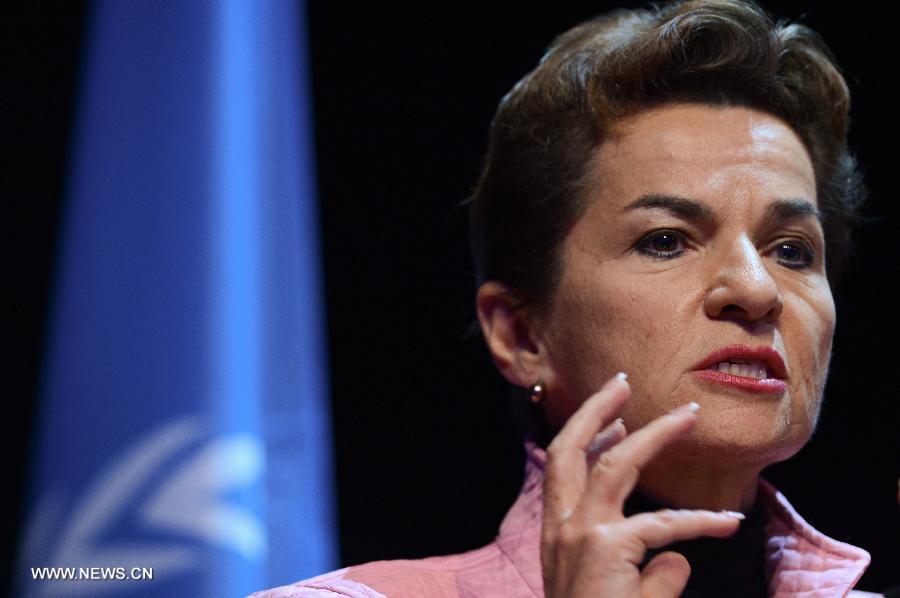 United Nations Convention on Climate Change Executive Secretary Christiana Figueres speaks during the launch event for 'Momentum for Change: Innovative Financing for Climate-friendly Investment' at the Qatar National Conference Center (QNCC) on the penultimate day of the climate talks in Doha, Qatar, Dec. 6, 2012.