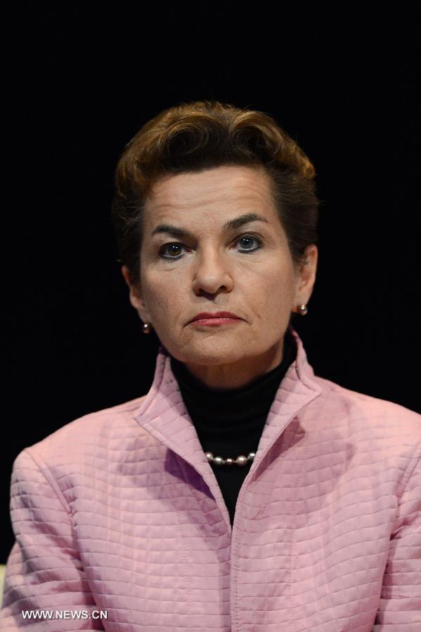 United Nations Convention on Climate Change Executive Secretary Christiana Figueres speaks during the launch event for 'Momentum for Change: Innovative Financing for Climate-friendly Investment' at the Qatar National Conference Center (QNCC) on the penultimate day of the climate talks in Doha, Qatar, Dec. 6, 2012.