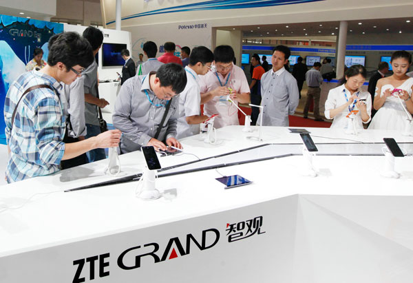 A stand for ZTE's smartphones at a telecommunication expo in Beijing.
