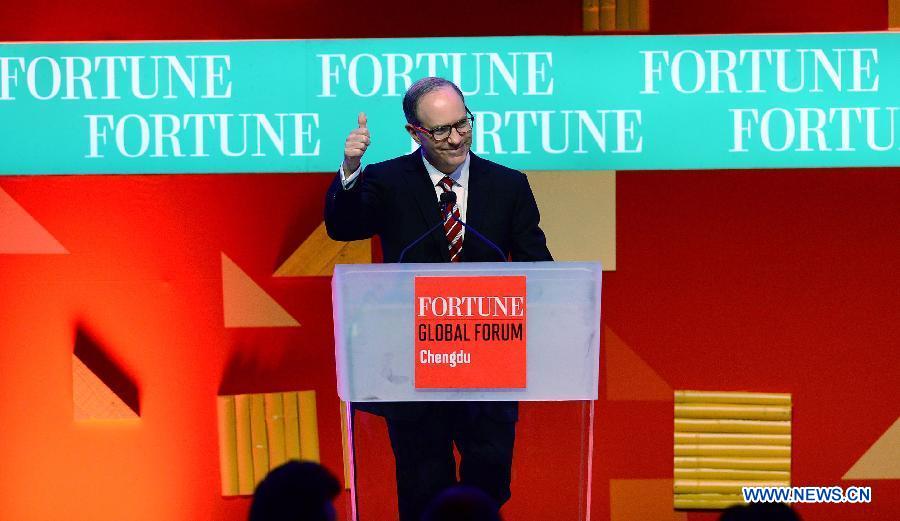 Fortune magazine's managing editor Andy Serwer addresses the opening ceremony of the 2013 Fortune Global Forum in Chengdu, capital of southwest China's Sichuan Province, June 6, 2013.