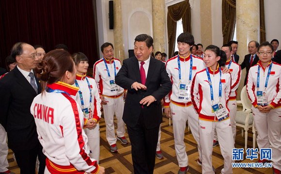 Chinese president Xi Jinping meets the Chinese athletes and coaches attending the 22nd Winter Olympic Games in Sochi on Friday, giving a boost to their morale. 