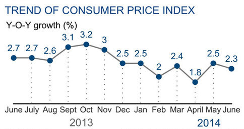 China's inflation grows 2.3% in June