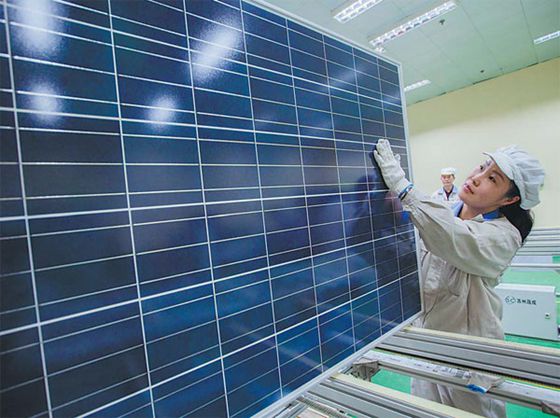 A solar panel production line in Lianyungang, Jiangsu province. [Photo/China Daily]