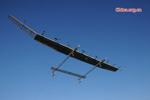 A Caihong (Rainbow) Solar-Powered UAV conducts a test flight at an undisclosed time and location. [File photo provided to China.org.cn by CAAA]