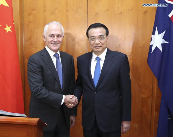 Chinese Premier Li Keqiang (R) and Australian Prime Minister Malcolm Turnbull hold talks in Canberra, Australia, March 23, 2017. [Photo/Xinhua]