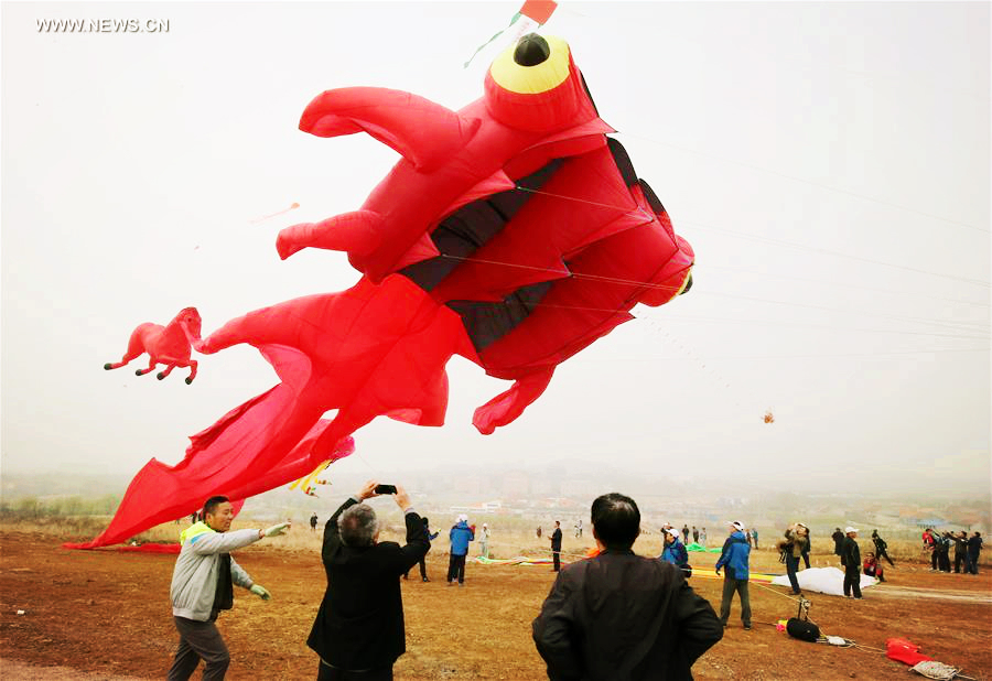 Kites fly in the sky during a kite competition in Weifang, East China's Shandong province, April 8, 2017.[Photo/Xinhua]