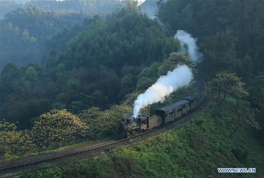 Scenery of Jiayang narrow gauge train in southwest China 